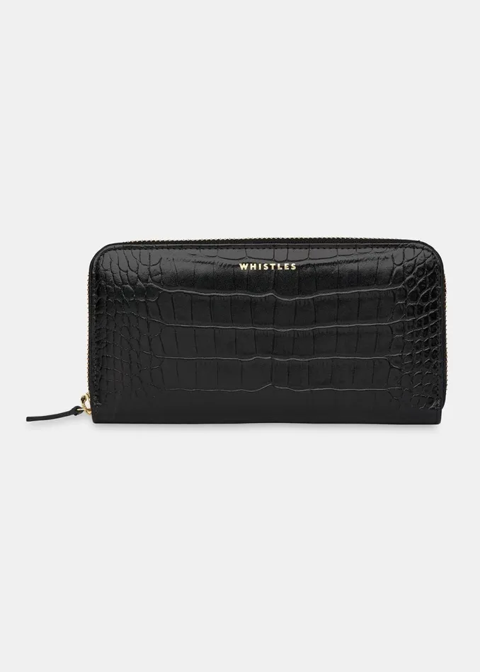 Black Shiny Croc Long Purse Women Whistles Wallets and Cardholders