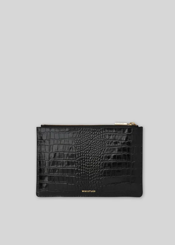 Black Shiny Croc Small Clutch Women Whistles Small Bags and Clutches