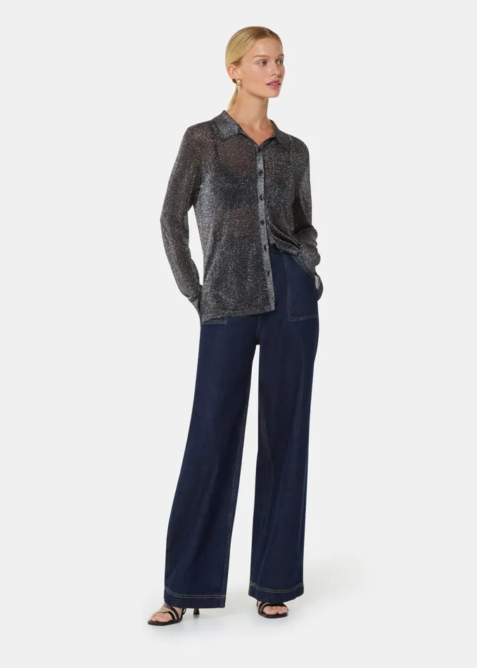 Black Sparkle Knit Shirt Women Whistles Knitwear and Cashmere