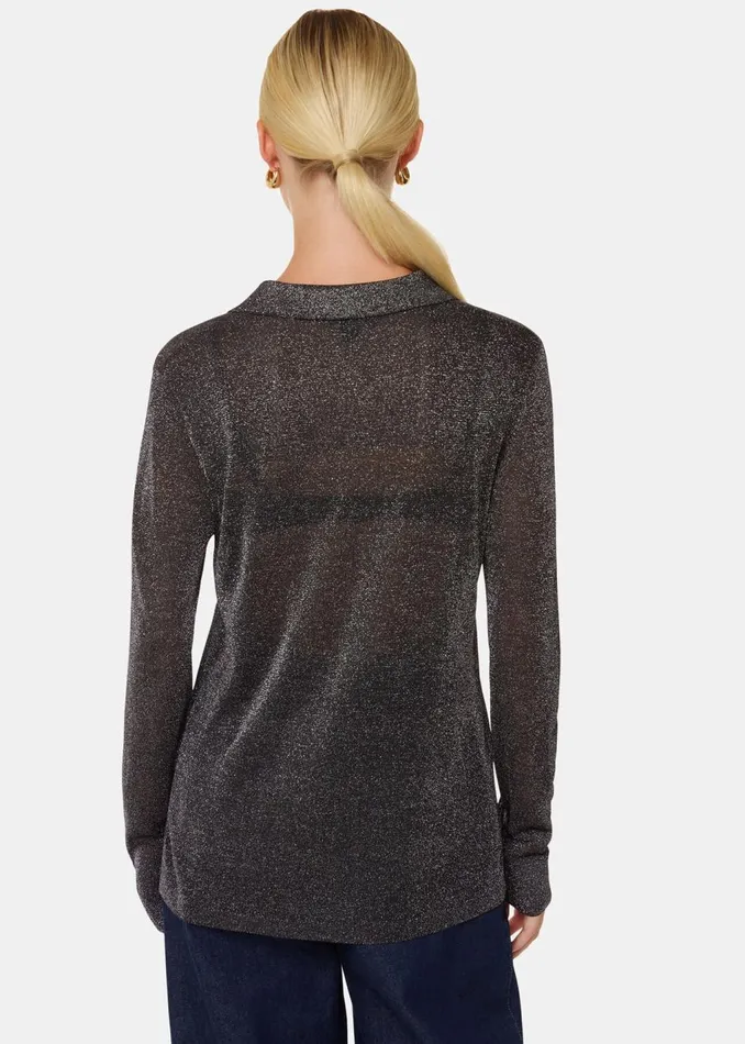 Black Sparkle Knit Shirt Women Whistles Knitwear and Cashmere