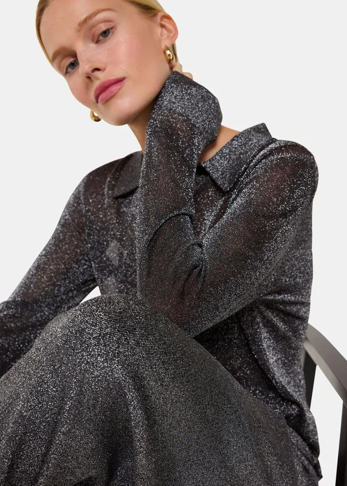 Black Sparkle Knit Shirt Women Whistles Knitwear and Cashmere