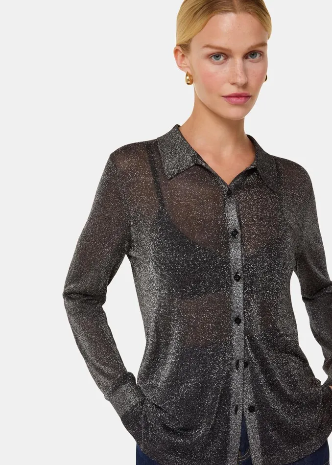 Black Sparkle Knit Shirt Women Whistles Knitwear and Cashmere
