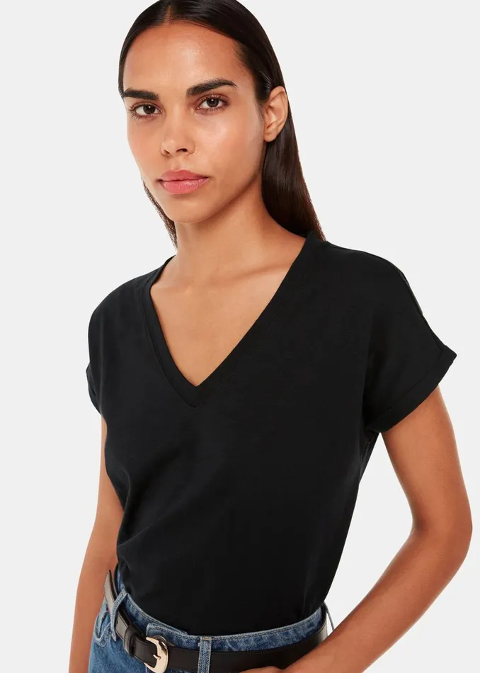 Black Willa VNeck Cap Sleeve Tee Women Whistles Tops
