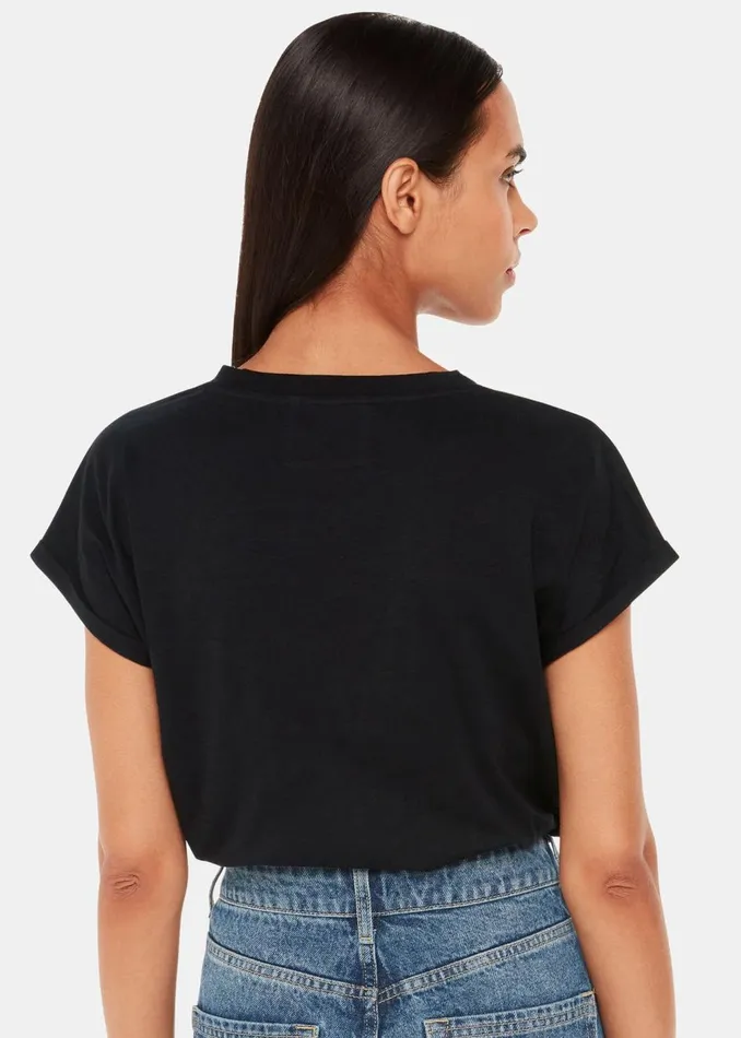 Black Willa VNeck Cap Sleeve Tee Women Whistles Tops