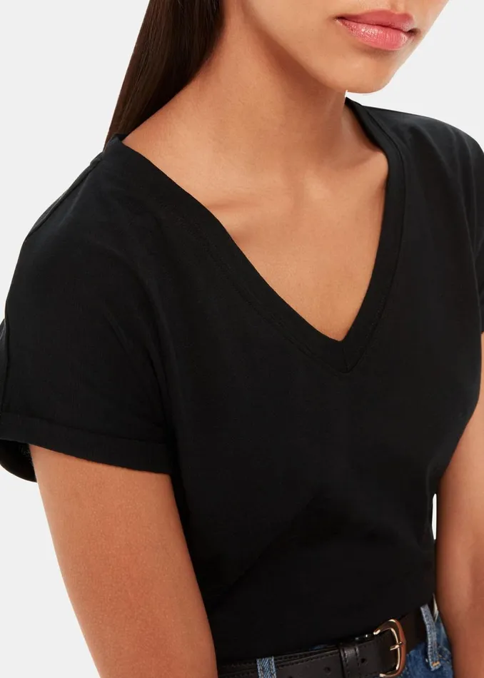 Black Willa VNeck Cap Sleeve Tee Women Whistles Tops