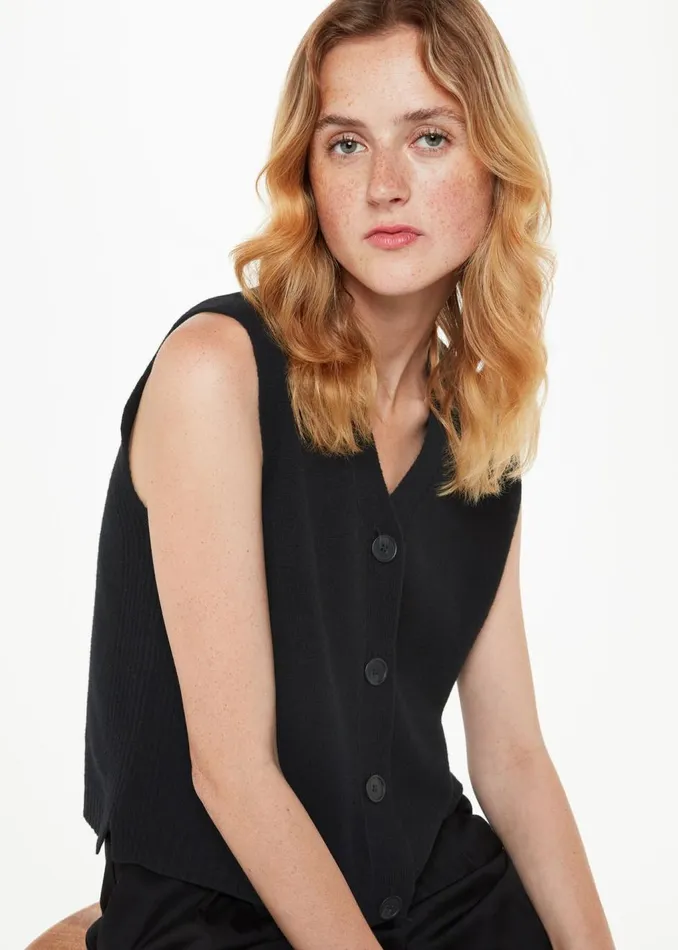 Black Wool Button Through Tank Women Whistles Knitwear and Cashmere