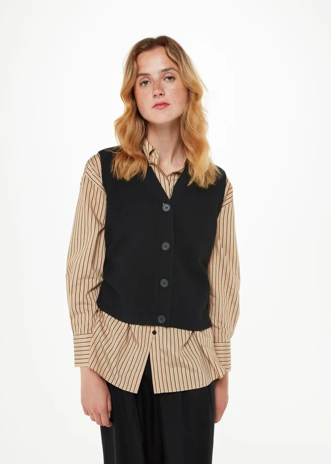 Black Wool Button Through Tank Women Whistles Knitwear and Cashmere