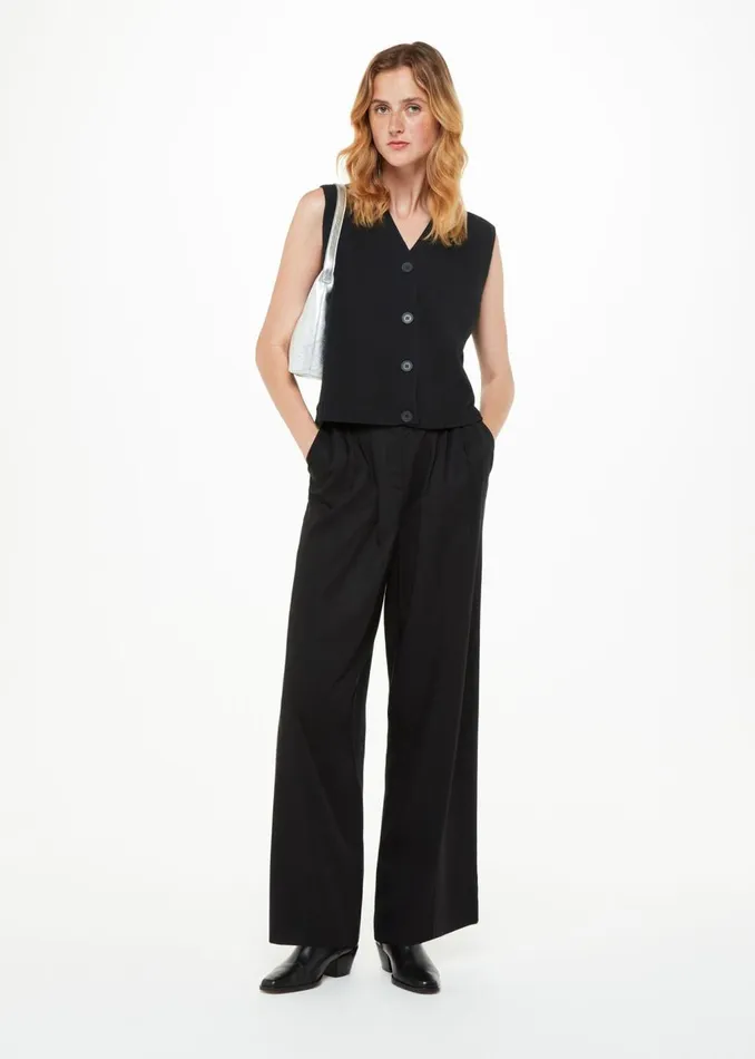 Black Wool Button Through Tank Women Whistles Knitwear and Cashmere