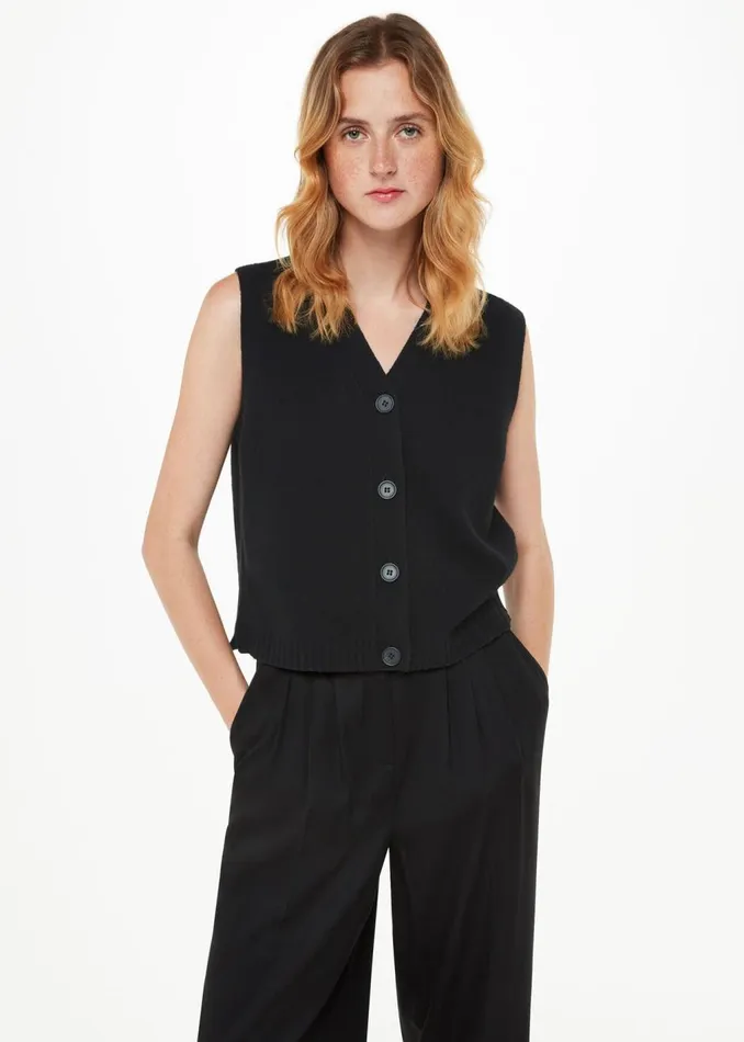 Black Wool Button Through Tank Women Whistles Knitwear and Cashmere