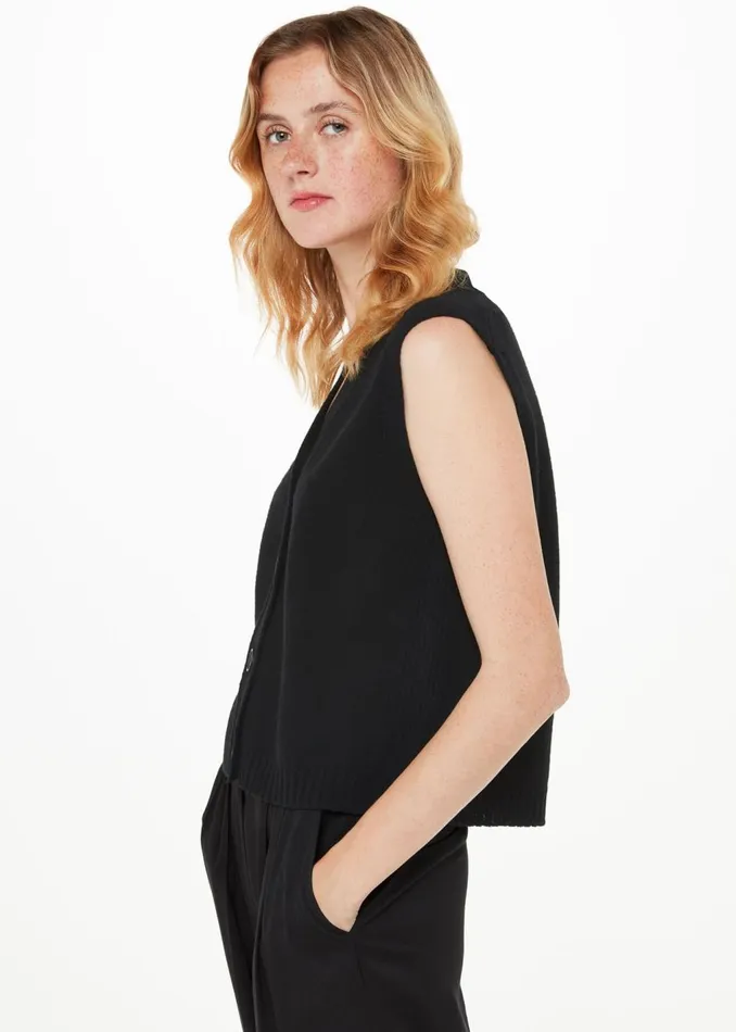 Black Wool Button Through Tank Women Whistles Knitwear and Cashmere