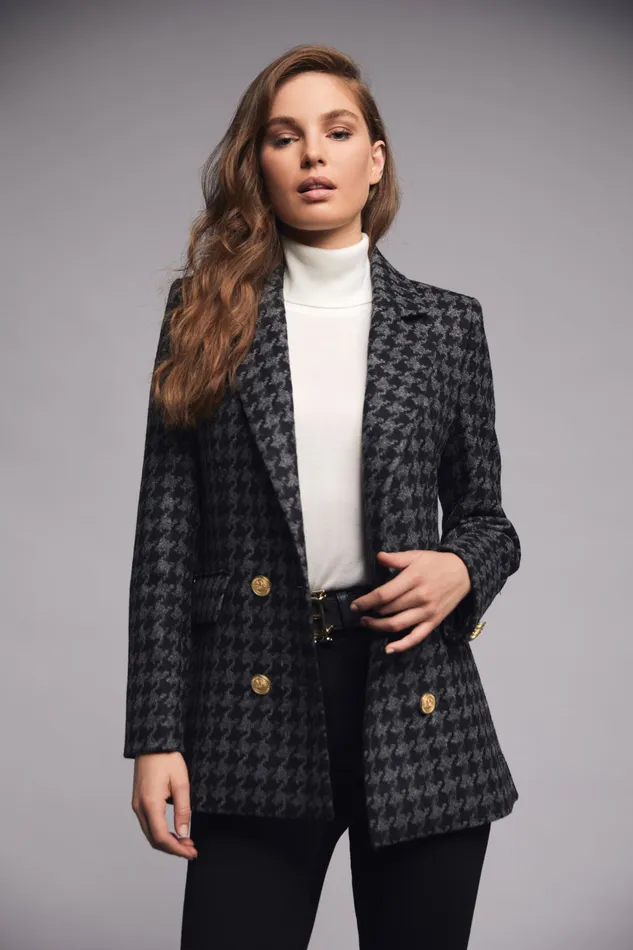 Blazers Womens Double Breasted Blazer Large Scale Charcoal Houndstooth Holland Cooper