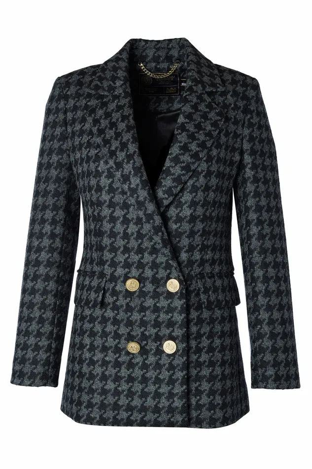 Blazers Womens Double Breasted Blazer Large Scale Charcoal Houndstooth Holland Cooper Blazers Womens Double Breasted Blazer Large Scale Charcoal Houndstooth Holland Cooper