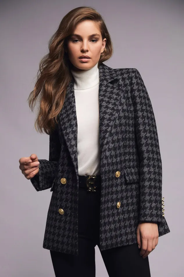Blazers Womens Double Breasted Blazer Large Scale Charcoal Houndstooth Holland Cooper Blazers Womens Double Breasted Blazer Large Scale Charcoal Houndstooth Holland Cooper