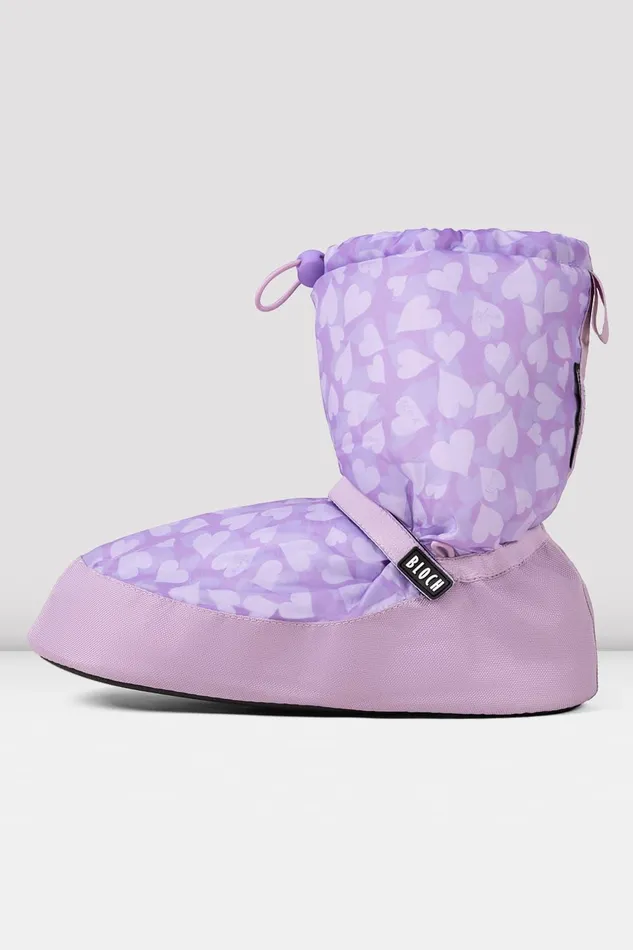 Bloch Booties Children Childrens Confetti Hearts Print Warm Up Booties Lilac Hearts Nylon