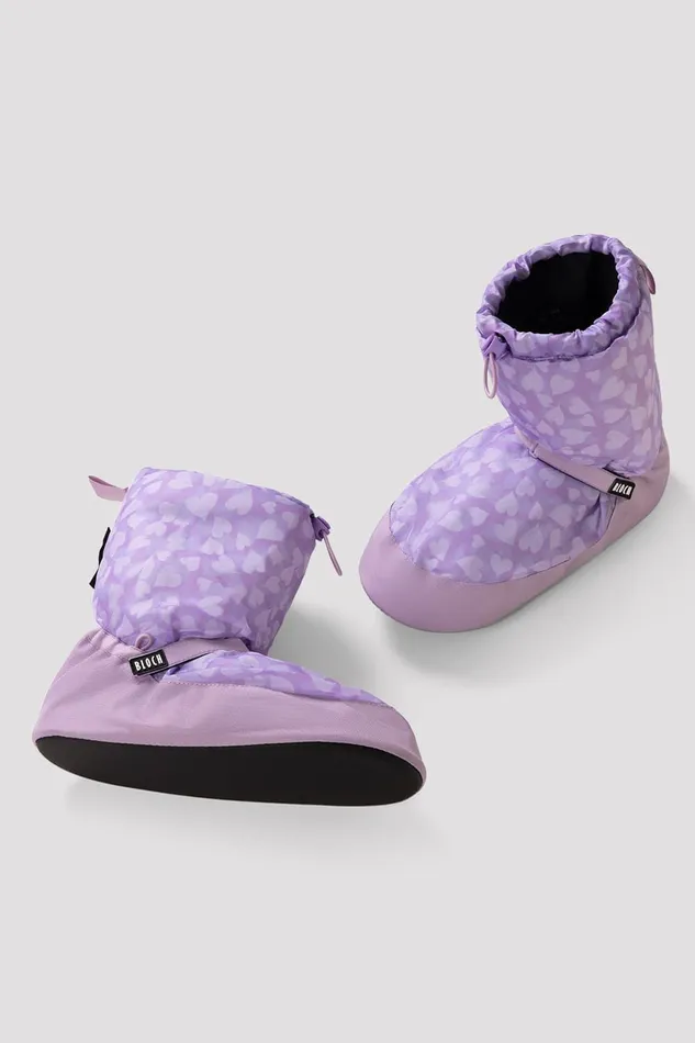 Bloch Booties Children Childrens Confetti Hearts Print Warm Up Booties Lilac Hearts Nylon