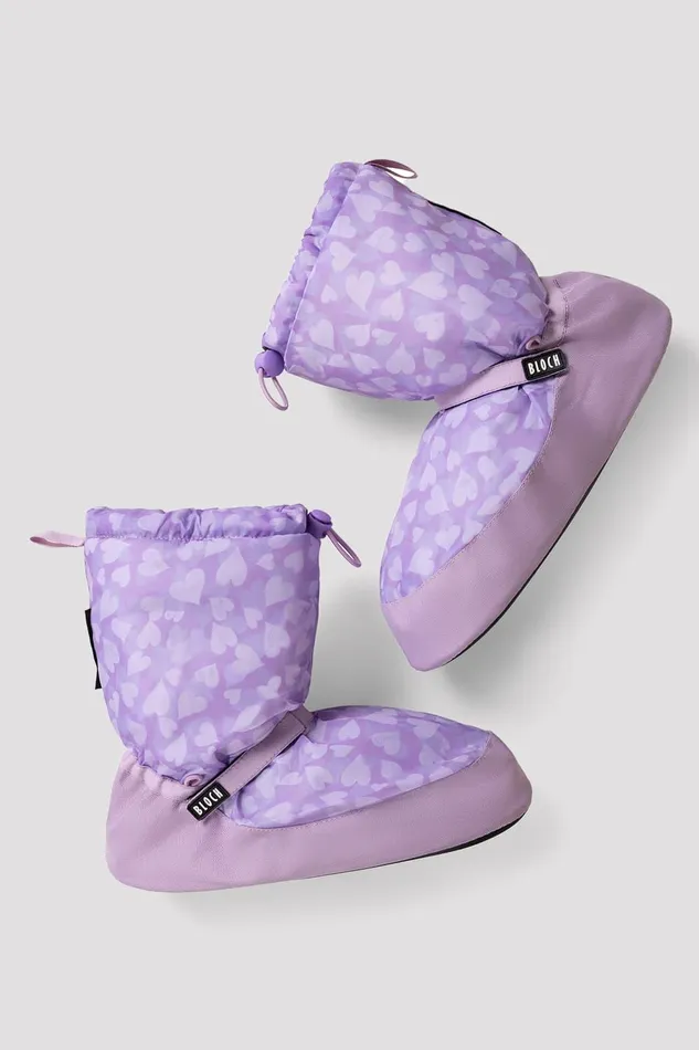 Bloch Booties Children Childrens Confetti Hearts Print Warm Up Booties Lilac Hearts Nylon