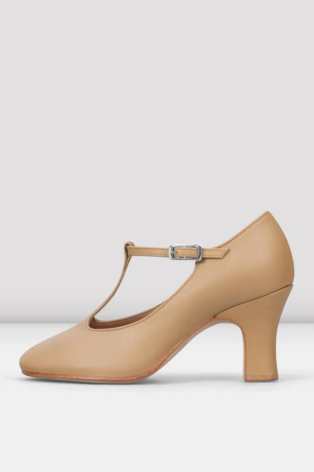 Bloch Character Adults Ladies Chord TStrap 3 Inch Heel Character Shoes Tan Leather