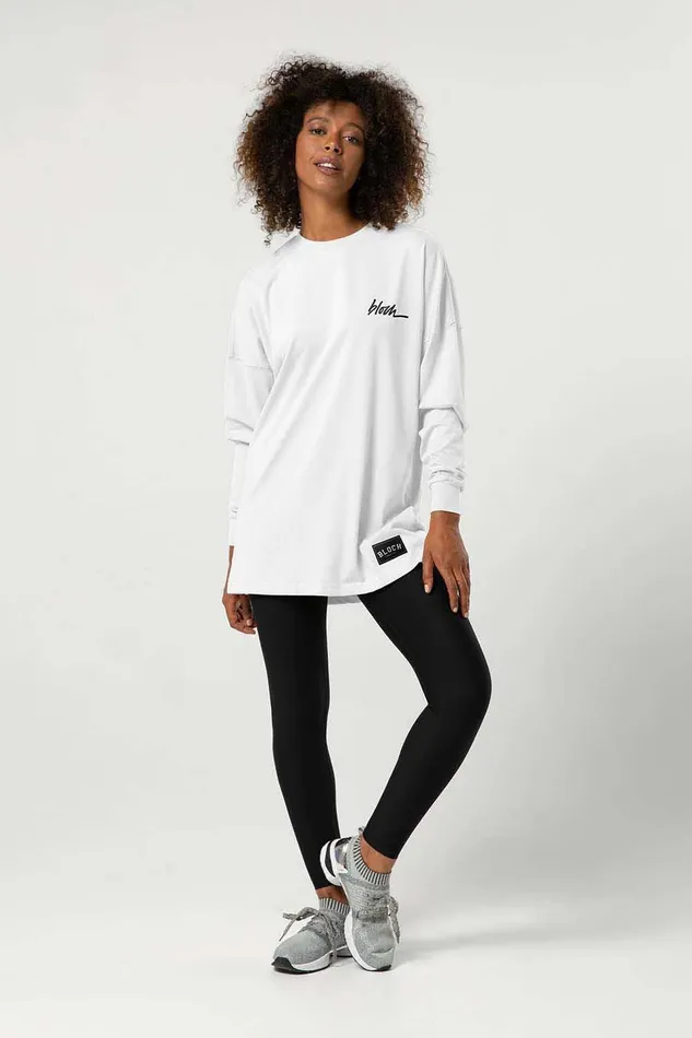 Bloch Tops Adults Ladies Bloch Print Oversized Long Sleeve Tee White