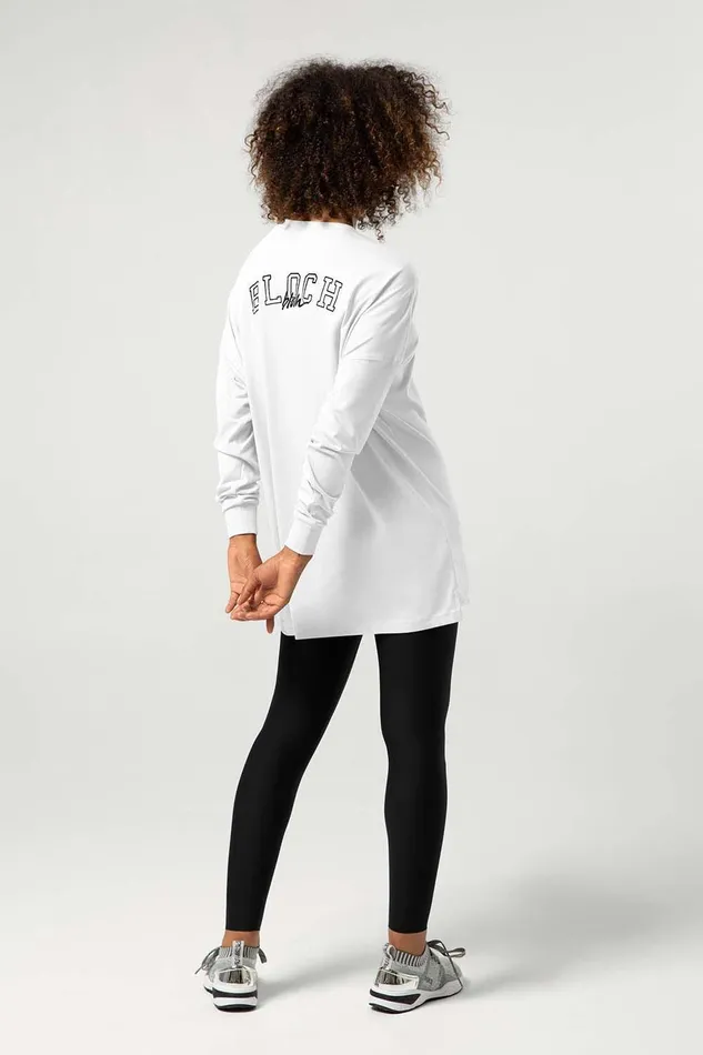 Bloch Tops Adults Ladies Bloch Print Oversized Long Sleeve Tee White
