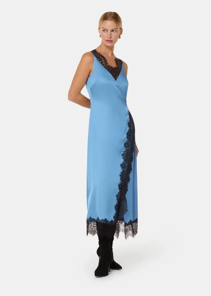 Blue Iris Lace Detail Wrap Dress Women Whistles Dresses