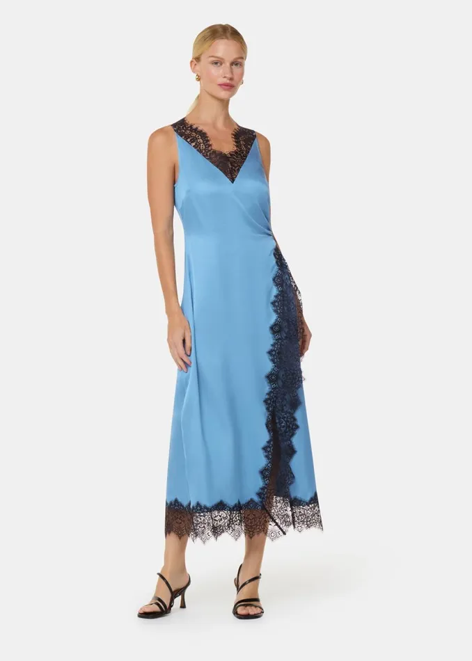 Blue Iris Lace Detail Wrap Dress Women Whistles Dresses