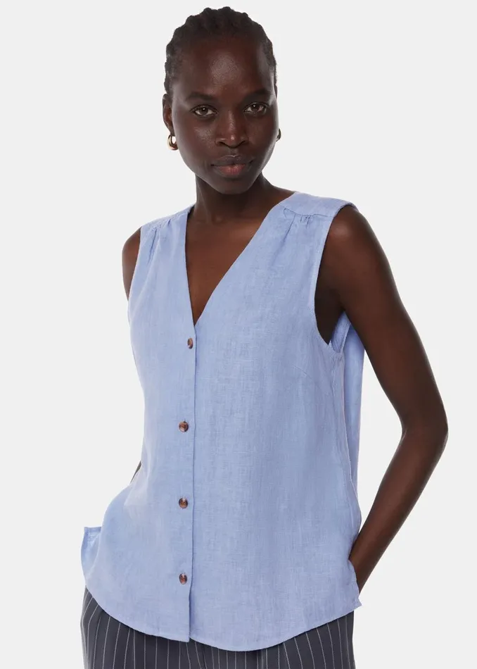 Blue Laura Linen Tank Women Whistles Tops