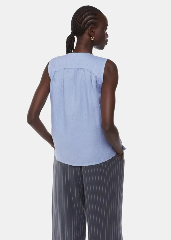 Blue Laura Linen Tank Women Whistles Tops