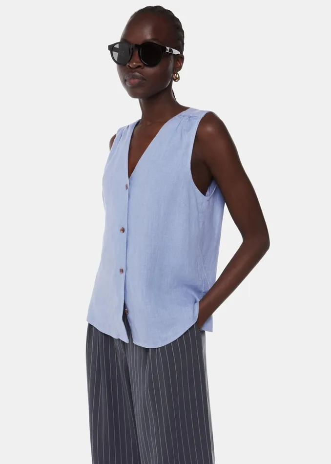 Blue Laura Linen Tank Women Whistles Tops