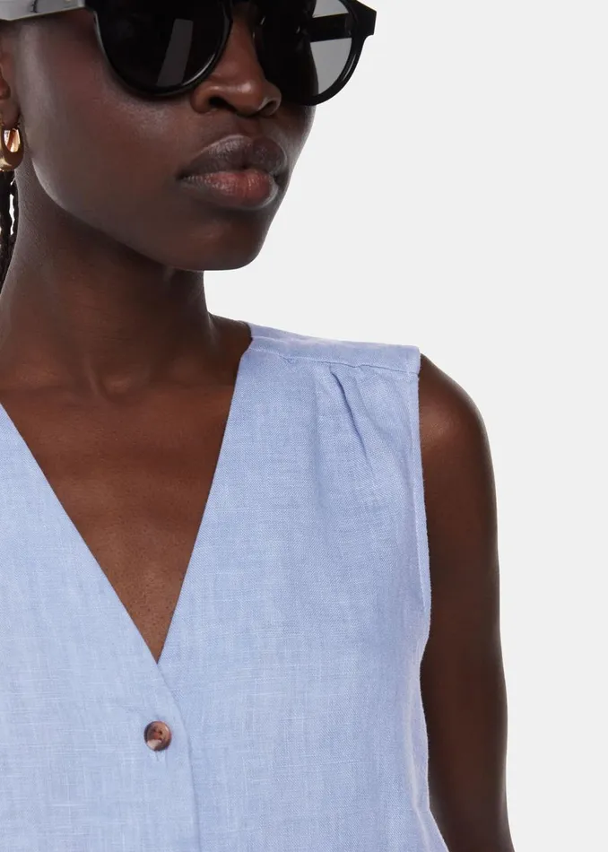 Blue Laura Linen Tank Women Whistles Tops