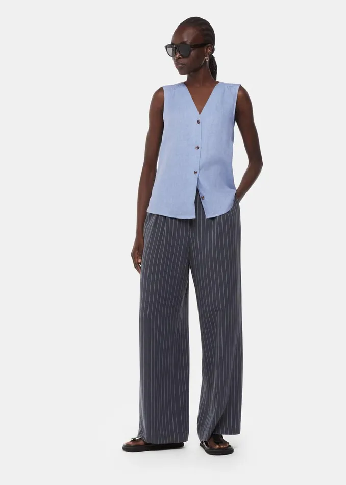 Blue Laura Linen Tank Women Whistles Tops
