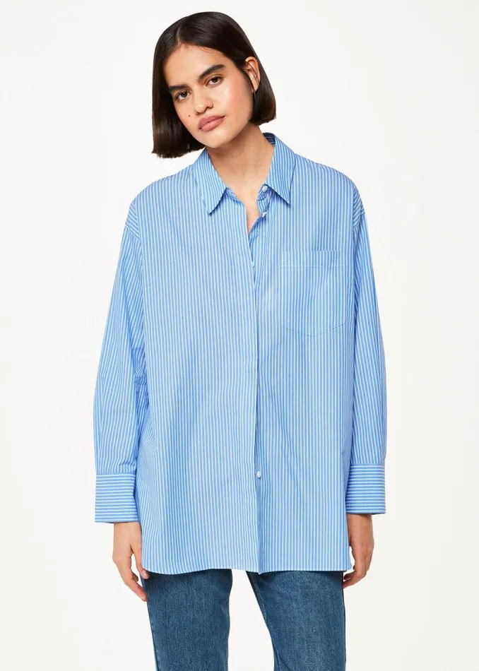 Blue Stripe Oversized Shirt Women Whistles Tops
