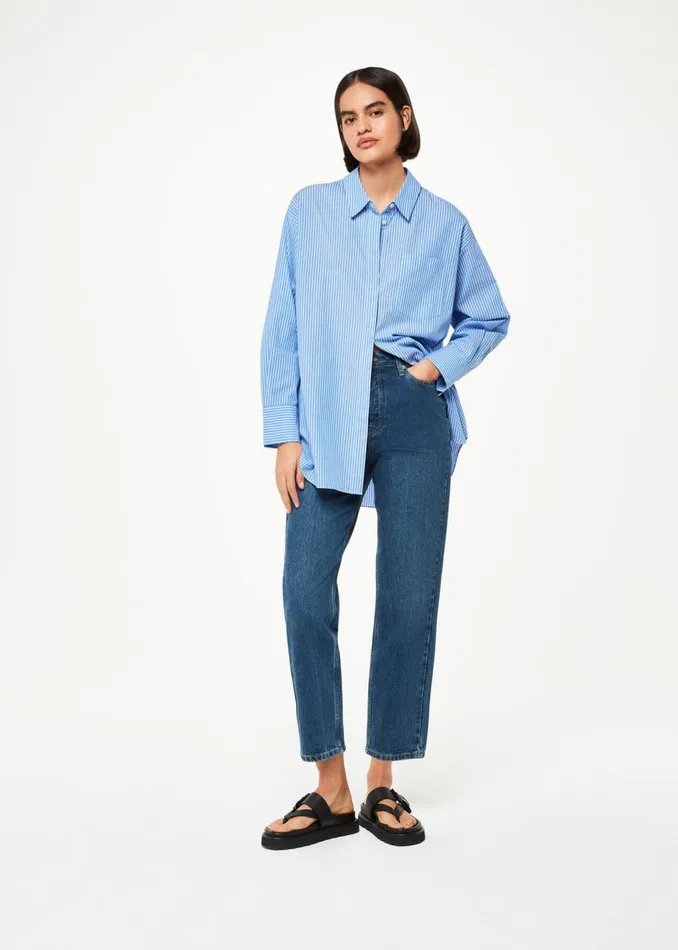 Blue Stripe Oversized Shirt Women Whistles Tops