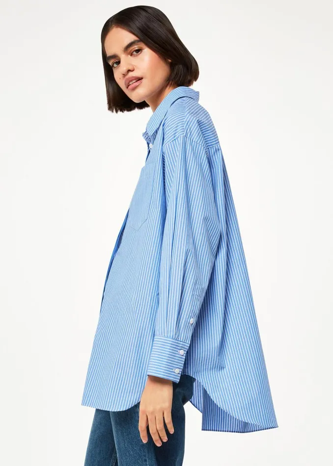 Blue Stripe Oversized Shirt Women Whistles Tops