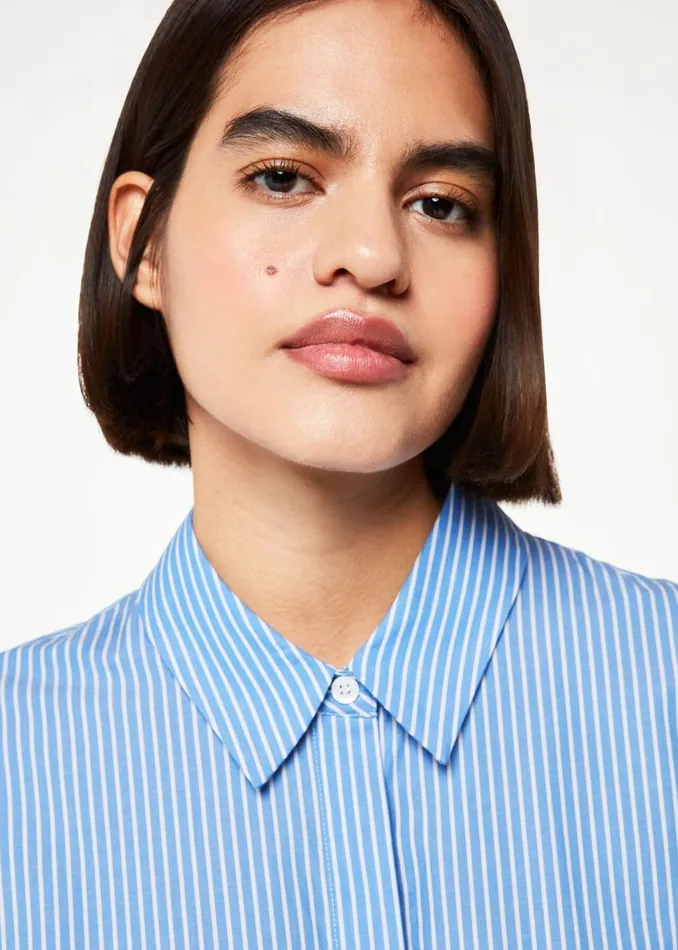 Blue Stripe Oversized Shirt Women Whistles Tops