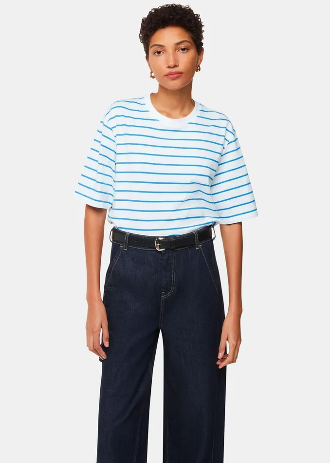Blue Stripe Short Sleeve Tshirt Women Whistles Tops