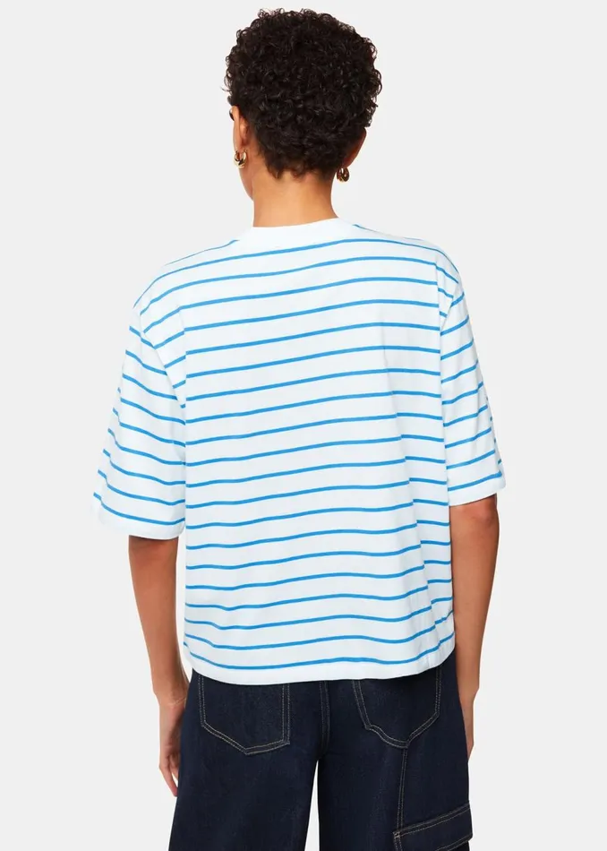 Blue Stripe Short Sleeve Tshirt Women Whistles Tops