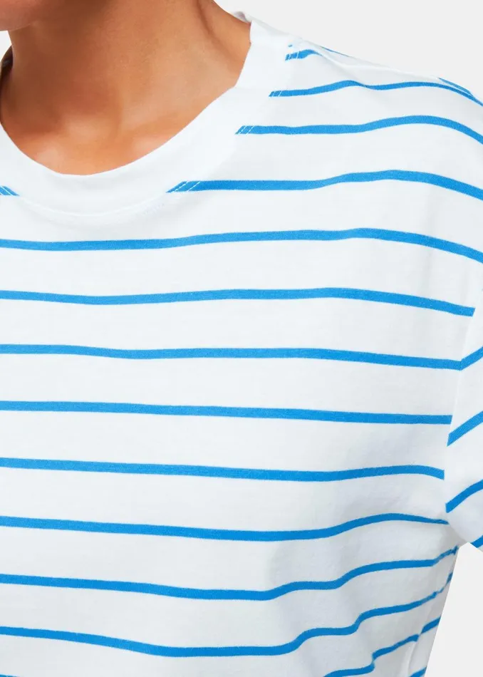 Blue Stripe Short Sleeve Tshirt Women Whistles Tops