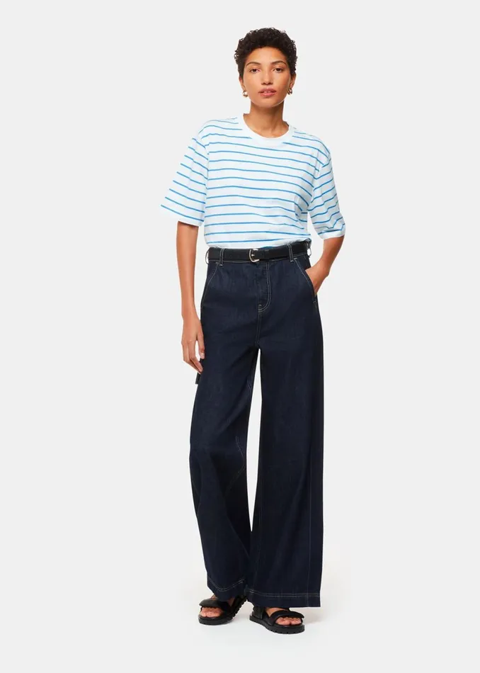 Blue Stripe Short Sleeve Tshirt Women Whistles Tops