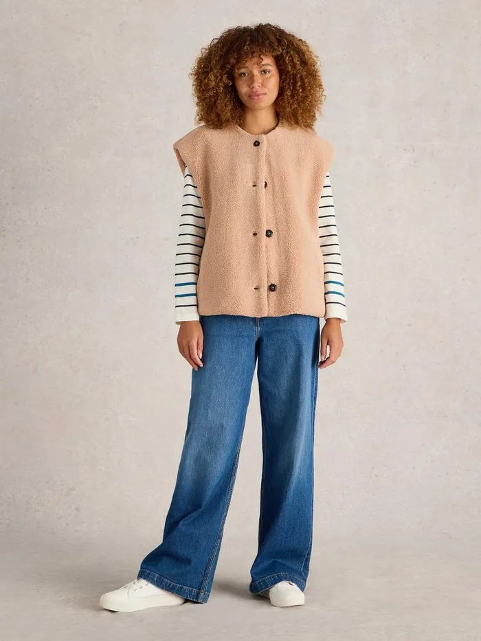 Borg Gilet Light Natural Women White Stuff Coats and Jackets