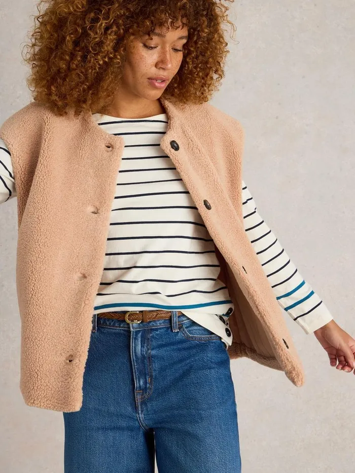 Borg Gilet Light Natural Women White Stuff Coats and Jackets Borg Gilet Light Natural Women White Stuff Coats and Jackets