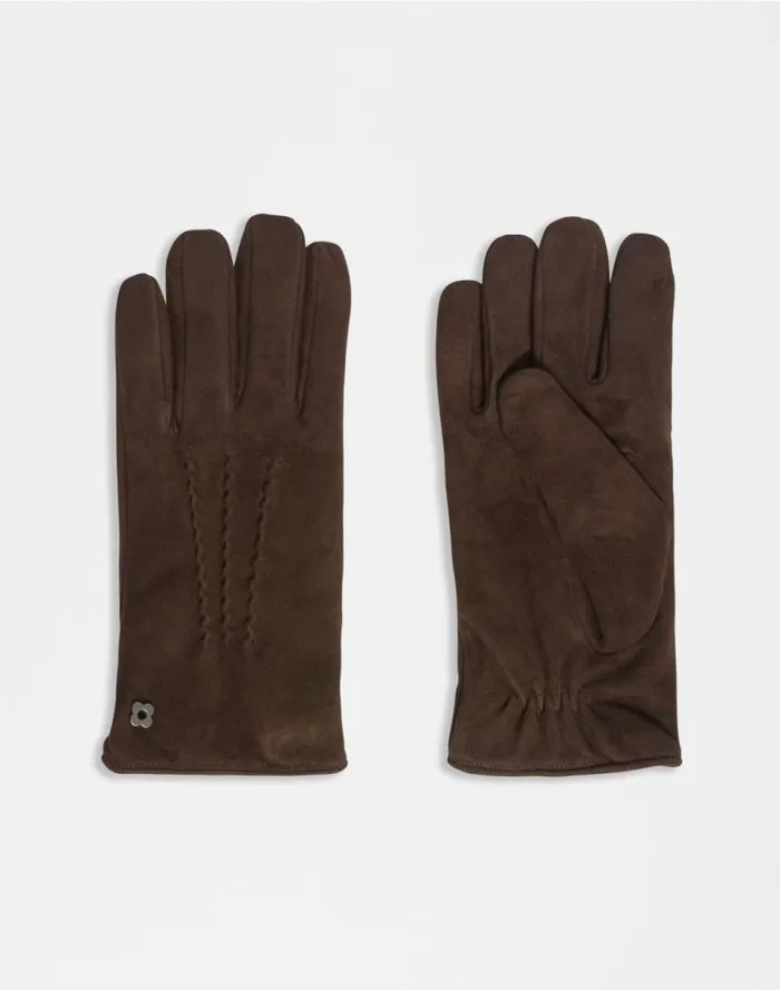 Brown Suede Gloves With Cashmere Lining Men Lardini Scarves and Gloves