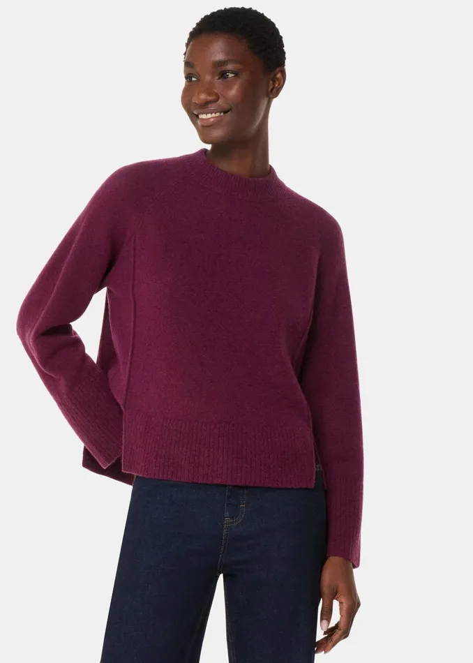 Burgundy Wool Mix Side Split Knit Women Whistles Knitwear and Cashmere