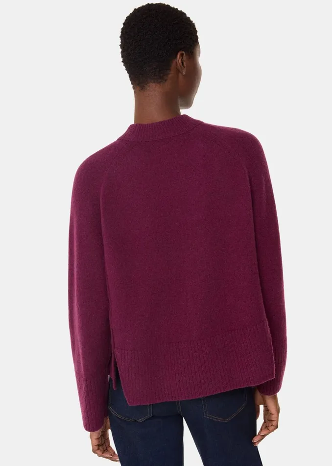 Burgundy Wool Mix Side Split Knit Women Whistles Knitwear and Cashmere