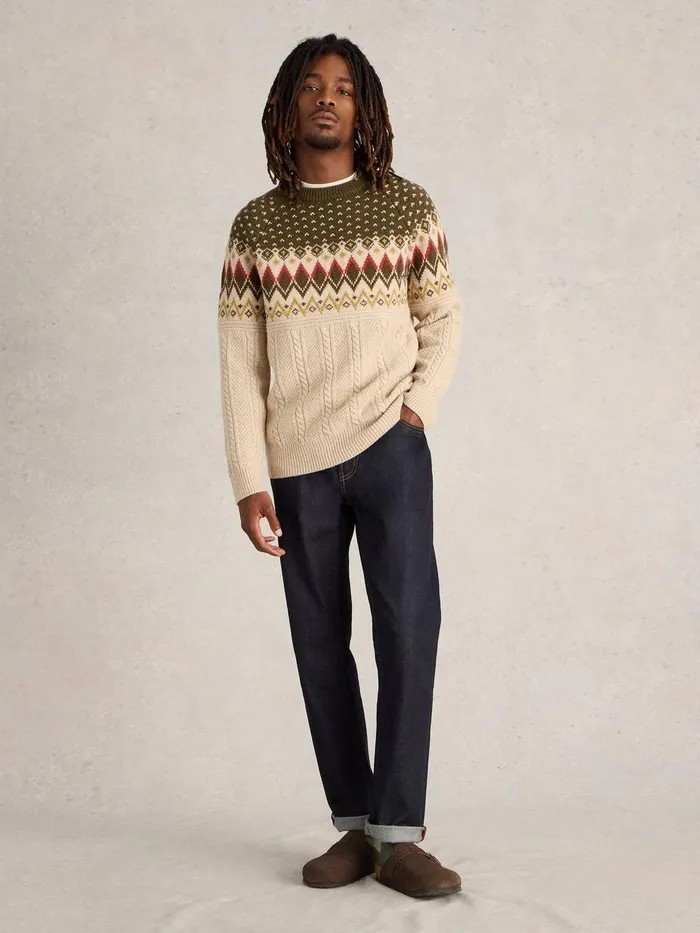 Cable Wool Fairisle Crew Neck Natural Multi Men White Stuff Knitwear Cable Wool Fairisle Crew Neck Natural Multi Men White Stuff Knitwear