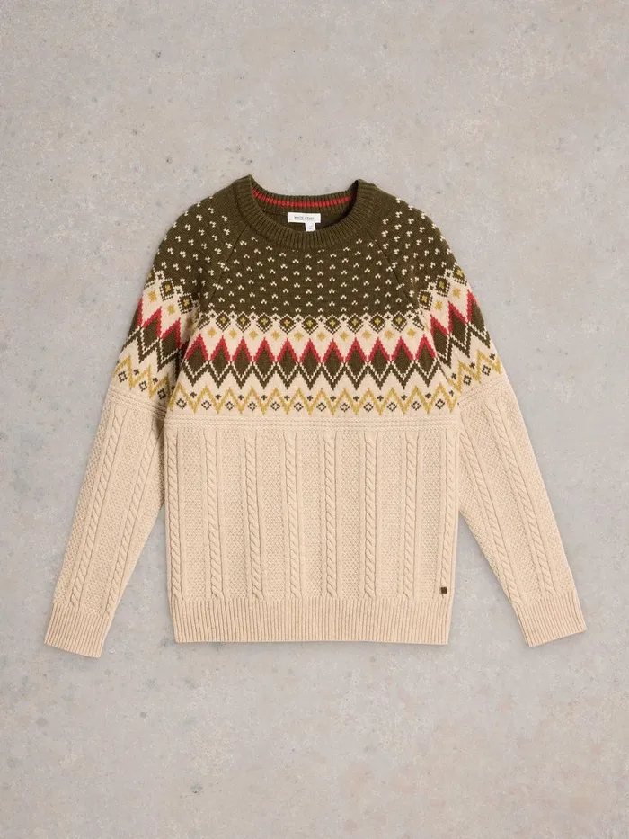 Cable Wool Fairisle Crew Neck Natural Multi Men White Stuff Knitwear Cable Wool Fairisle Crew Neck Natural Multi Men White Stuff Knitwear