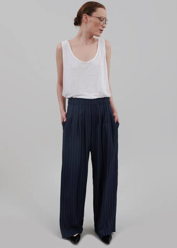 Caden Boxer Trousers 8211 NavyWhite Pinstripe Women The Frankie Shop Clothing