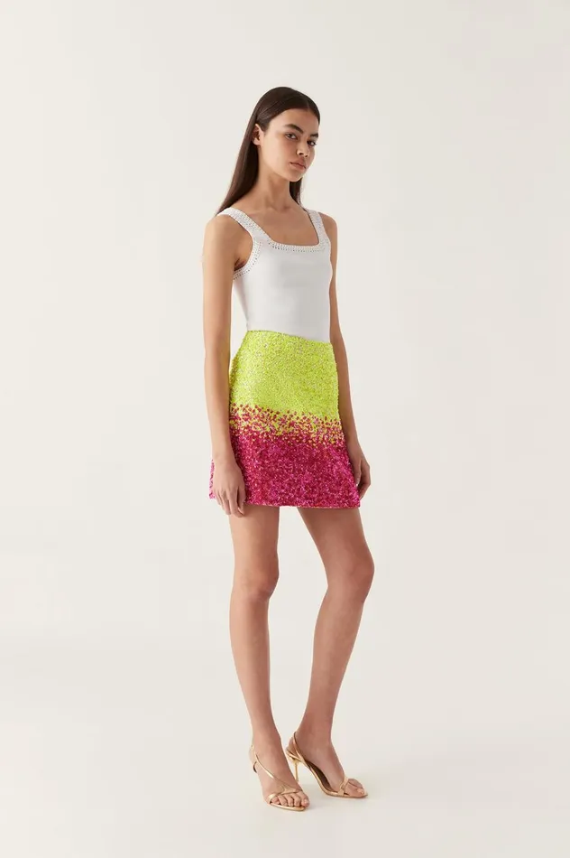 Calypso Ombre Mini Skirt Ombre Light Lime Green Women Aje Skirts