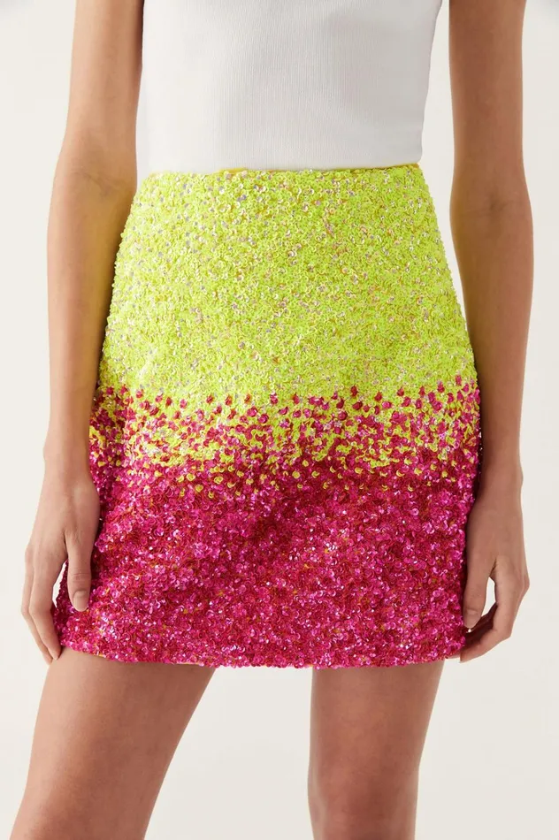 Calypso Ombre Mini Skirt Ombre Light Lime Green Women Aje Skirts Calypso Ombre Mini Skirt Ombre Light Lime Green Women Aje Skirts