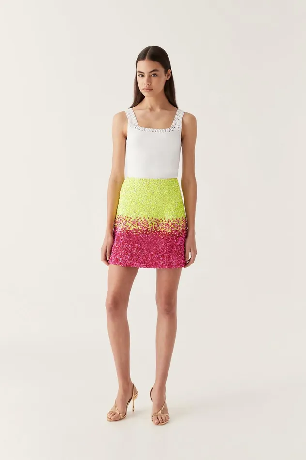 Calypso Ombre Mini Skirt Ombre Light Lime Green Women Aje Skirts Calypso Ombre Mini Skirt Ombre Light Lime Green Women Aje Skirts