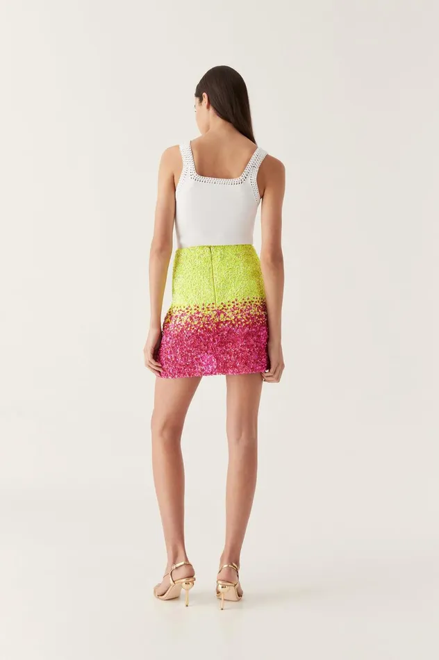 Calypso Ombre Mini Skirt Ombre Light Lime Green Women Aje Skirts Calypso Ombre Mini Skirt Ombre Light Lime Green Women Aje Skirts